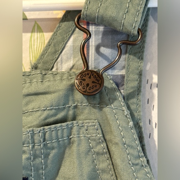 NWT OshKosh B’gosh Green Plaid Overalls Flannel Cuff Classic 90s style 12 Months - Picture 5 of 8